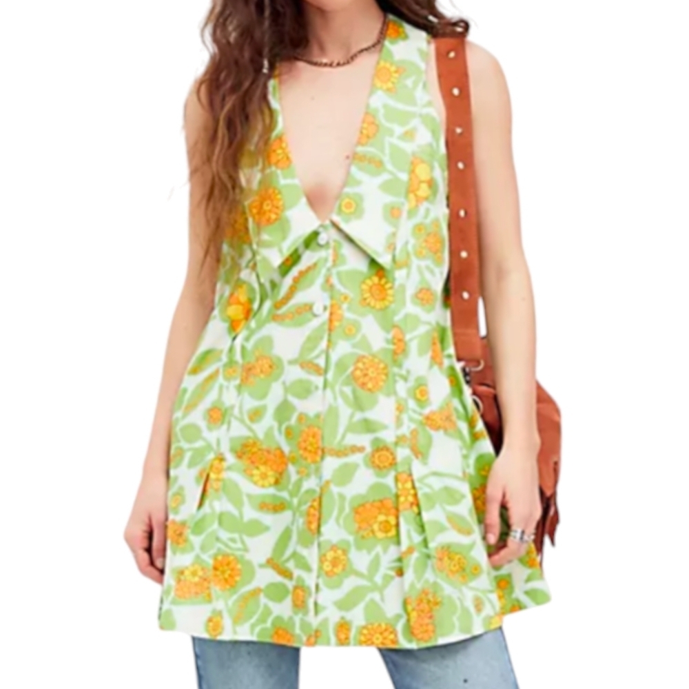 Free People Katie Green Floral Shirt/Dress XL